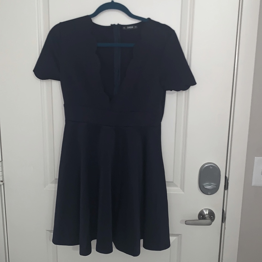 Shein Navy Blue Scalloped Dress